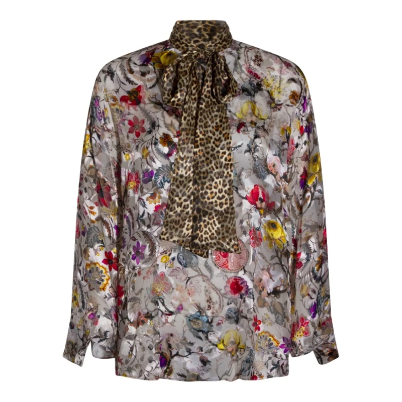 Roberto Cavalli Chemisier Beige Tailored Shirt With Button-Down Front Multicolor
