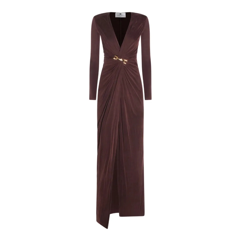 Elisabetta Franchi Avondjurk Fitted Brown Dress Brown