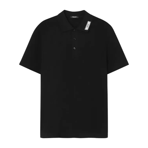 Versace Black Logo-Applique Polo Shirt Black 