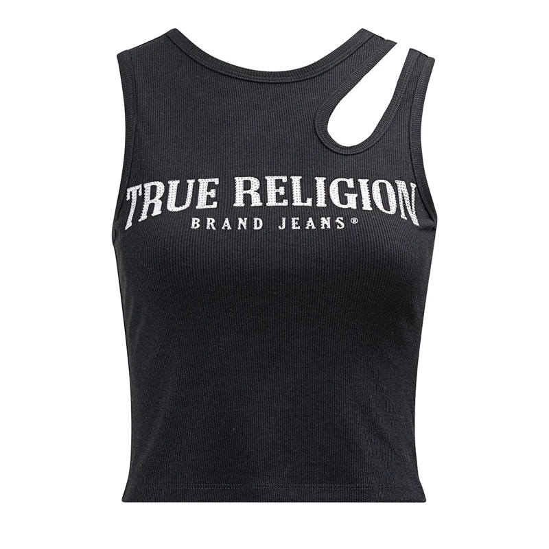 True Religion Top - Top- Ziersteine auf Front- Cut Out- Dehnbarer schwarz