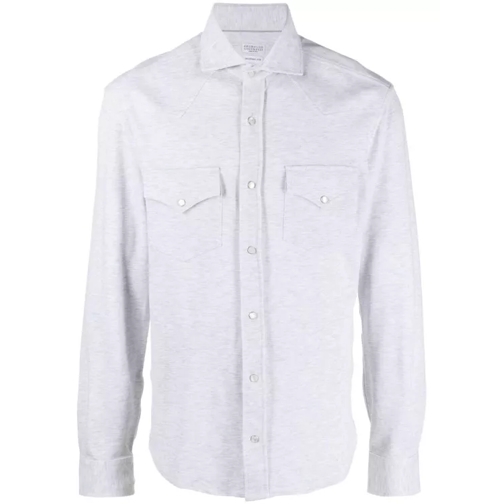 Brunello Cucinelli Chest-Pocket Cotton Shirt White 