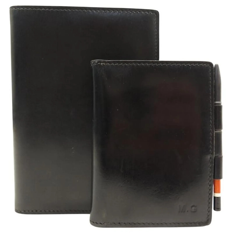 Hermès Geldbörse VINTAGE LOT MIT 2 HERMES LEDER BOX SCHWARZE TAGEBU schwarz