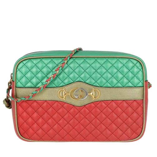 Gucci Small Shoulder Bag Laminated Leather Green/Red Camera Bag