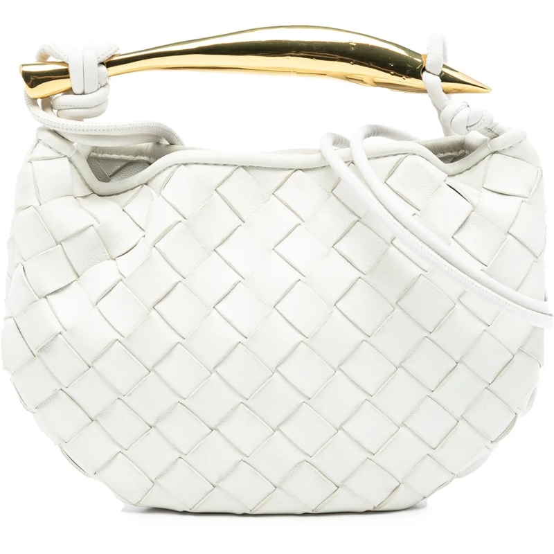 Bottega Veneta Schultertasche Baby Lambskin Intrecciato Sardine weiß