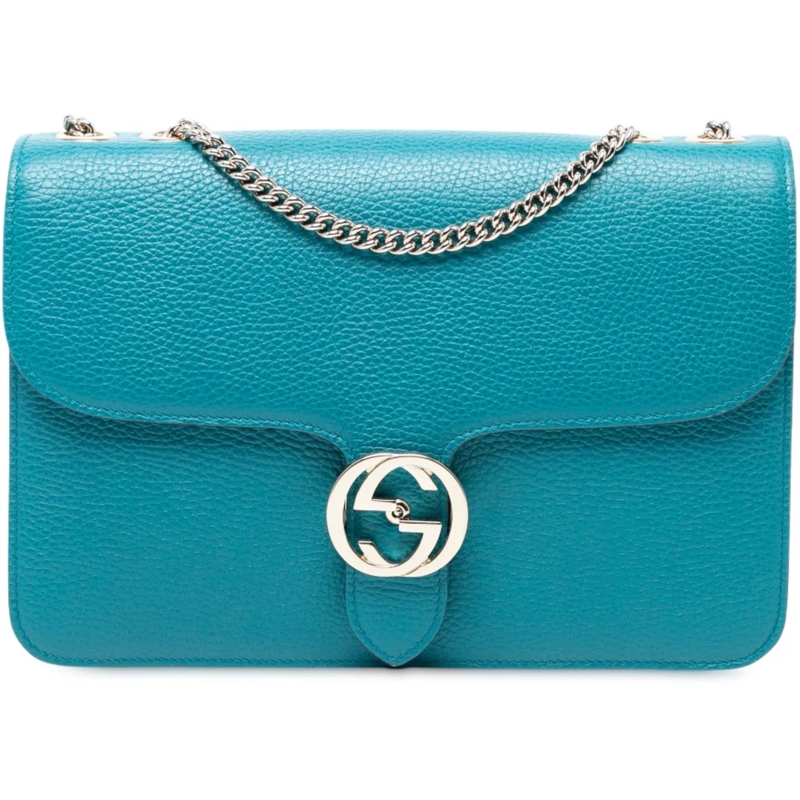 Gucci Schultertasche Medium Dollar Calfskin Interlocking G Crossbody blau