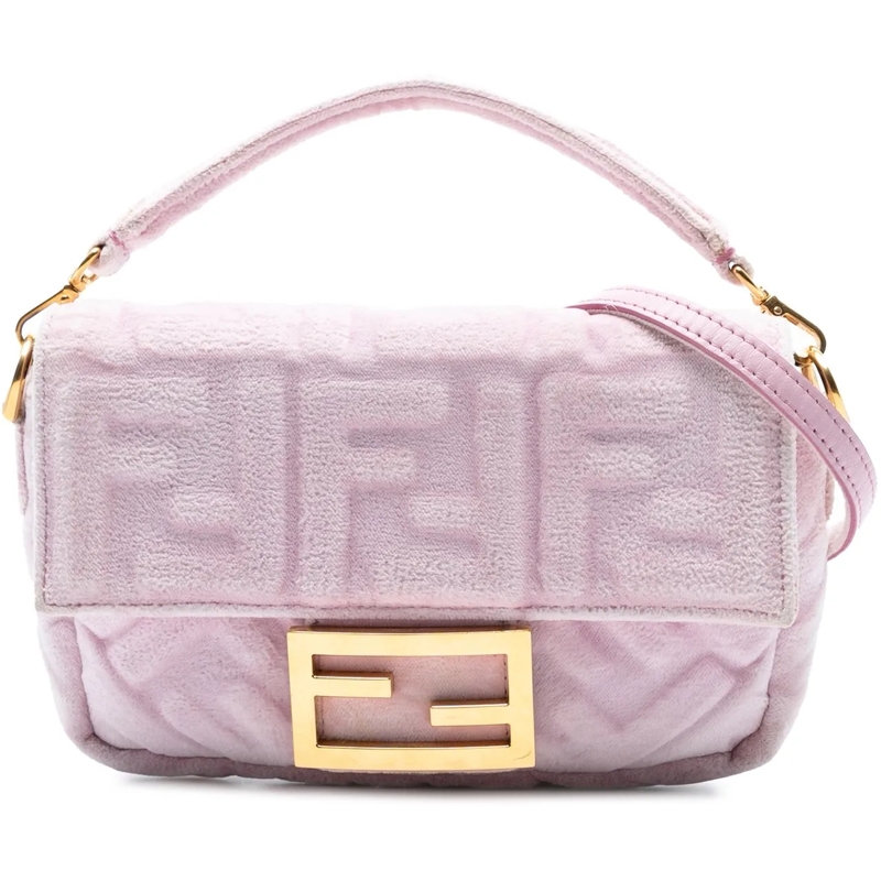 Fendi Sac à bandoulière Mini Zucca Embossed Velvet Baguette Satchel rose