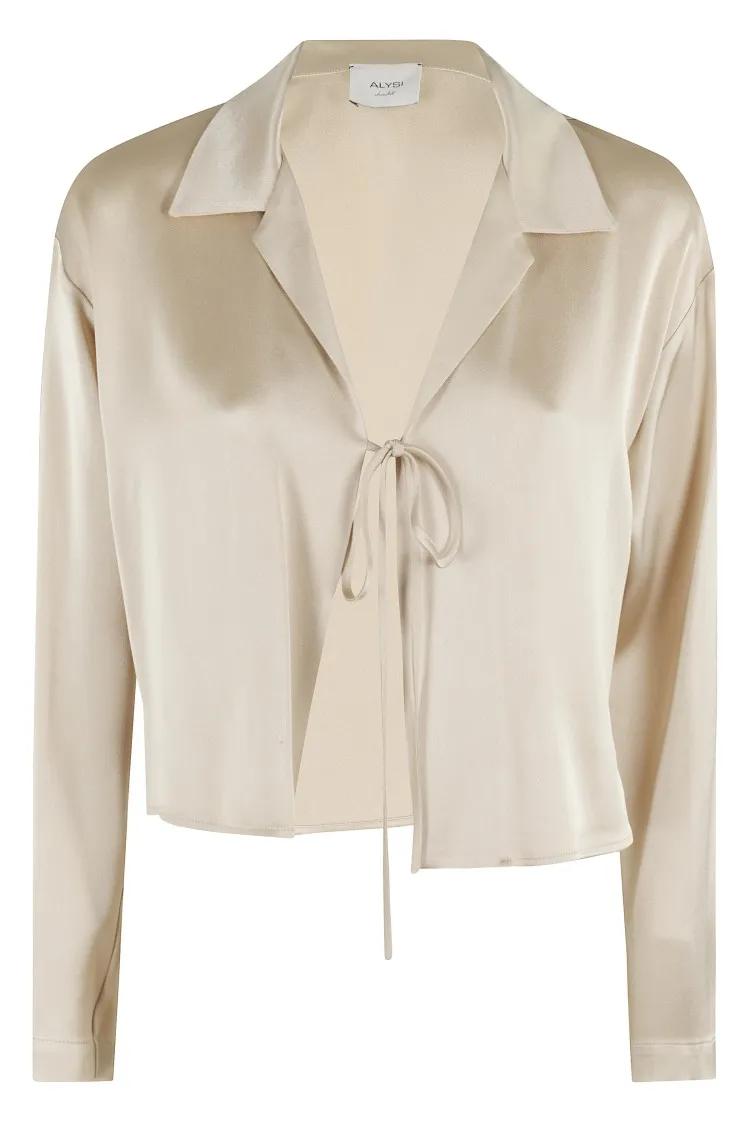 Thumbnail - Alysi - Liquid Satin Shirt With Laces - Größe 40 - beige