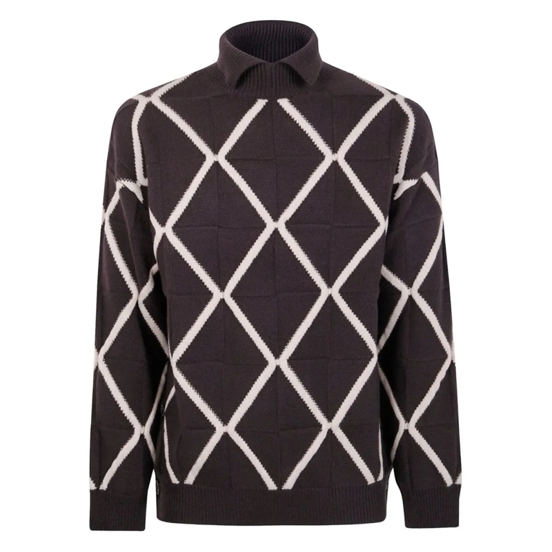 Emporio Armani Pullover Polo-Style Sweater With Chocolate Argyle Pattern Black