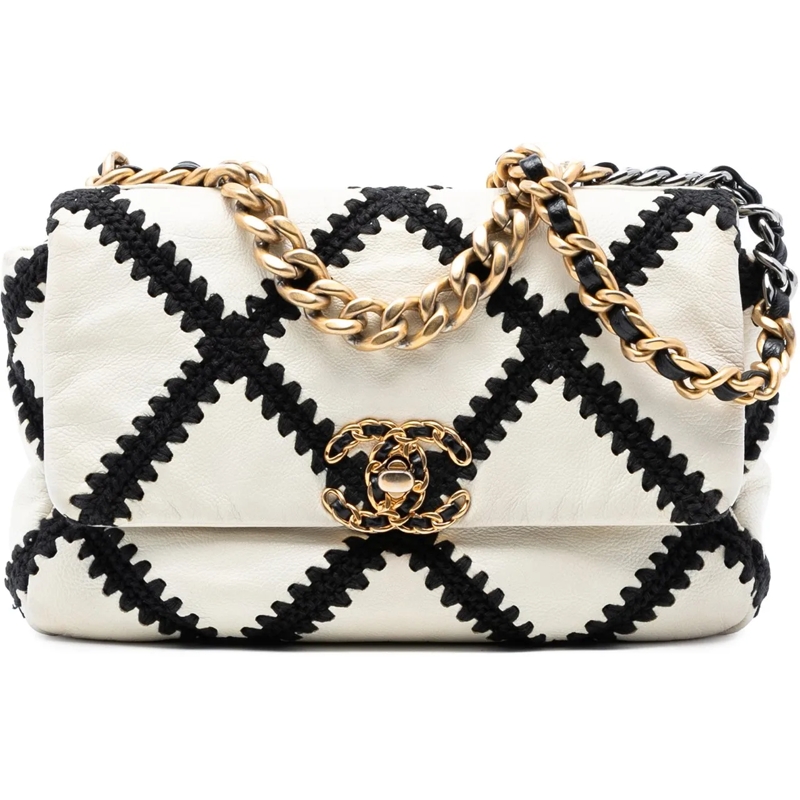 Chanel Sac à bandoulière Medium Crochet Calfskin 19 Flap weiß