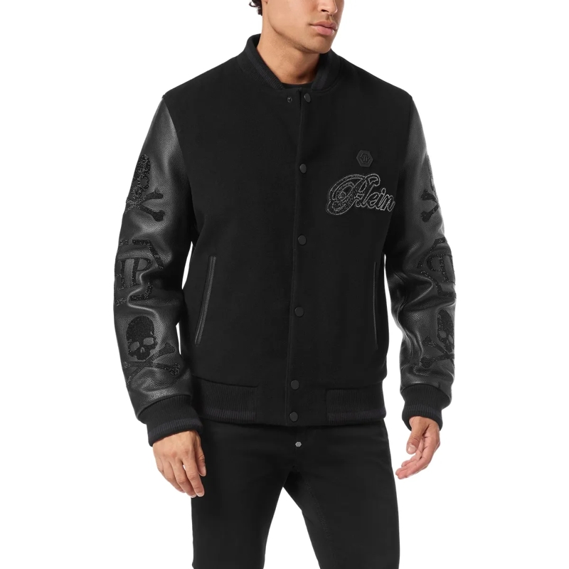 Philipp Plein Lederjacke Leather Bomber Wool &Amp Embellished schwarz(Image 3)