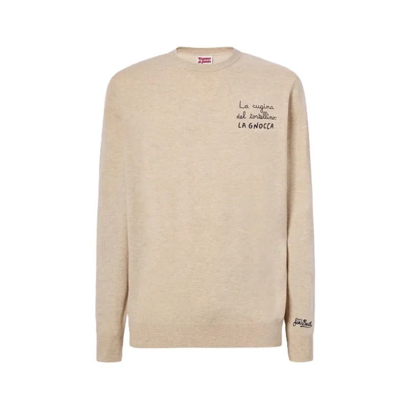 Mc2 Saint Barth  Beige Crewneck Sweatshirt With Ribbed Cuffs Neutrals