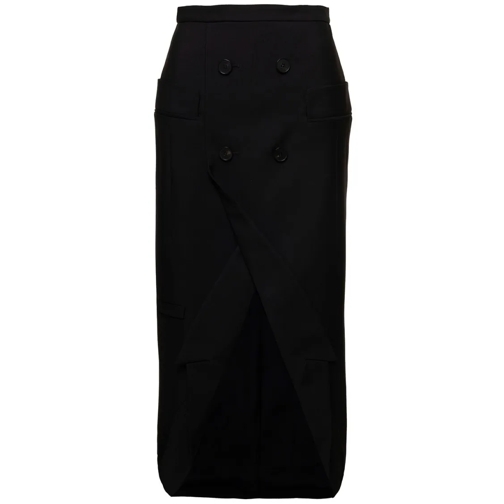 Alexander McQueen Black Long Sartorial Skirt With Front Split In Woo Black 