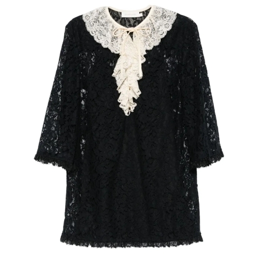 Zimmermann Mini-Kleider Black/Cream White Semi-Sheer Lace Dress Black