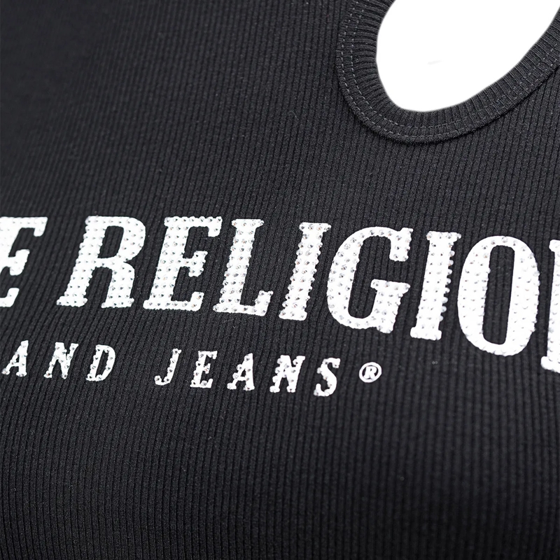 True Religion Top - Top- Ziersteine auf Front- Cut Out- Dehnbarer schwarz(Image 5)