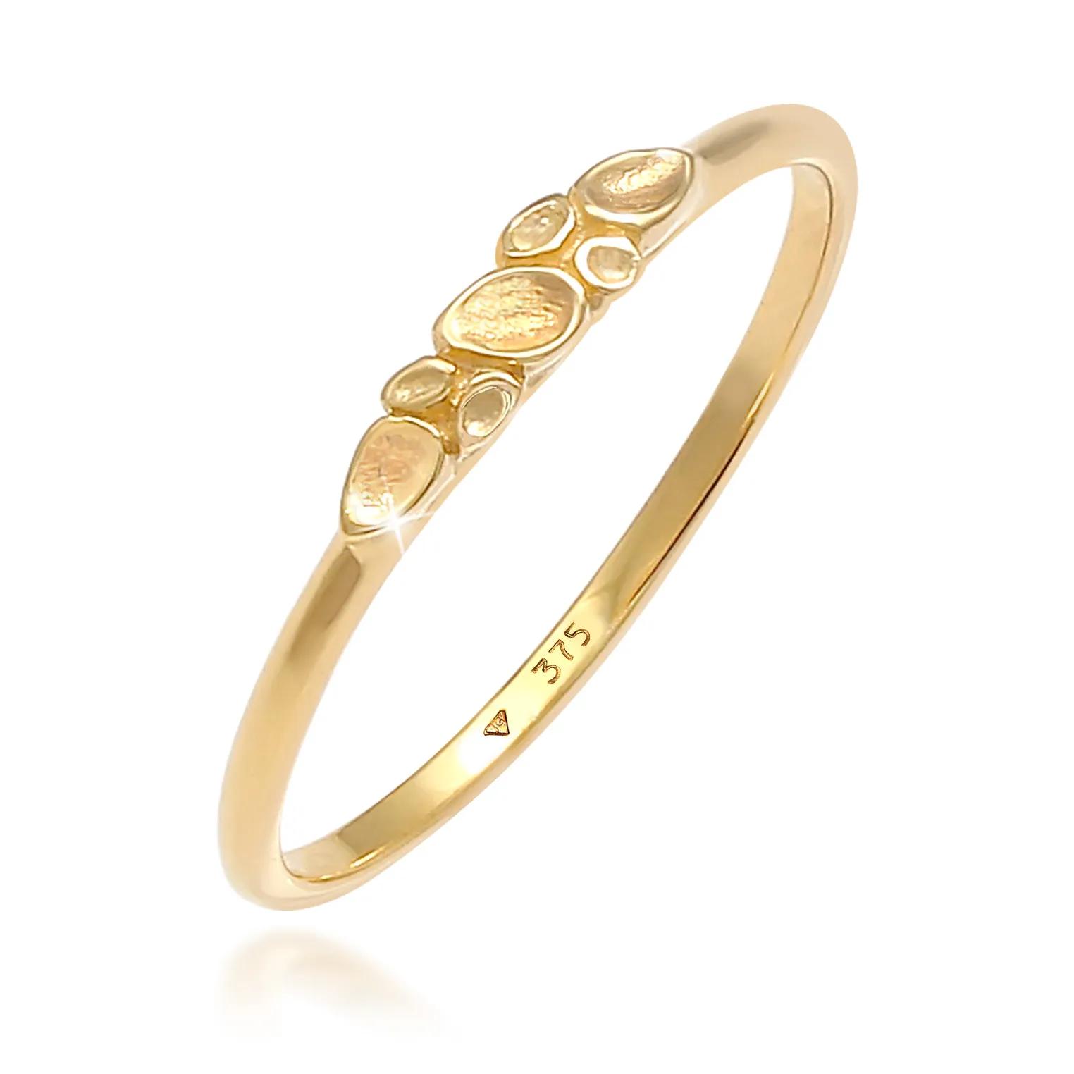 Elli Ringe - Ring Organic Natural Struktur 375 Gelbgold - Gr. 52 MM - in Gold - für Damen