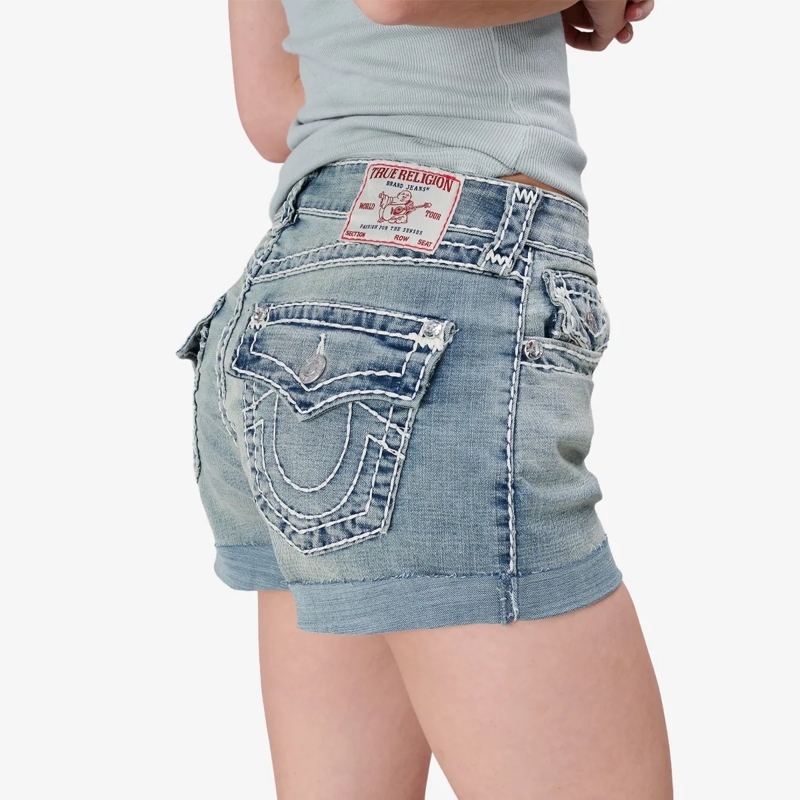 True Religion Shorts - Denim-Shorts- Mid Rise- Umgeschlagenen Saum-  blau(Image 5)