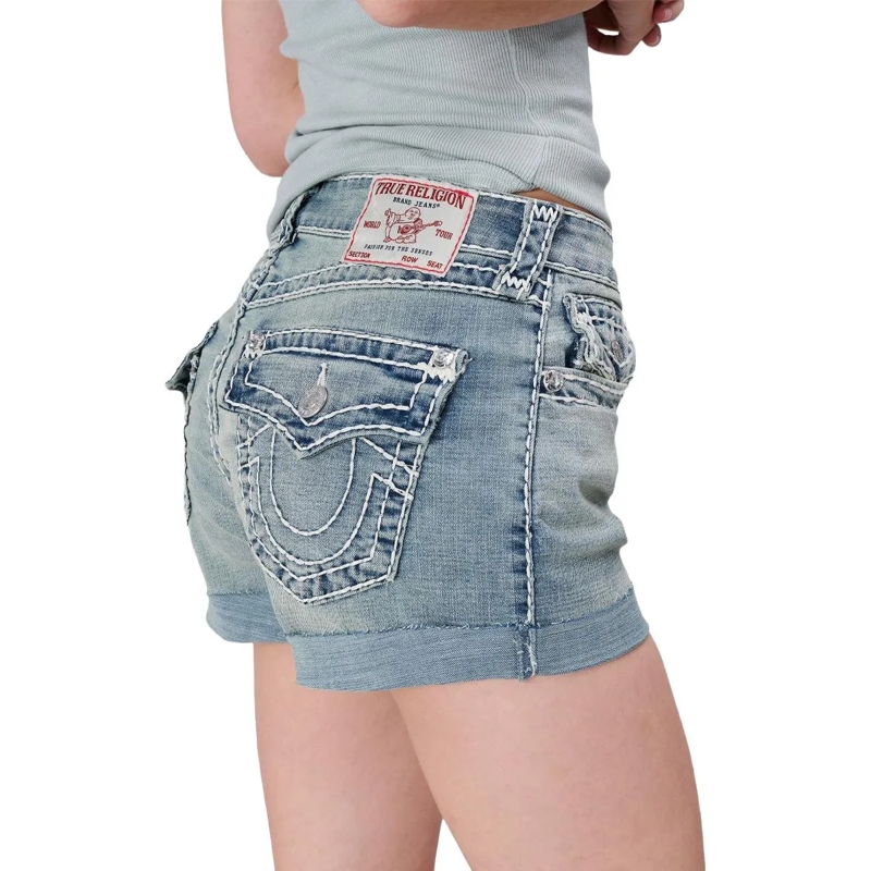 True Religion Jeansshorts - Denim-Shorts- Mid Rise- Umgeschlagenen Saum-  blau(Image 5)