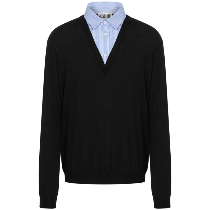 Moschino Vest Layered Black Cotton-Cashmere Blend Sweater Black