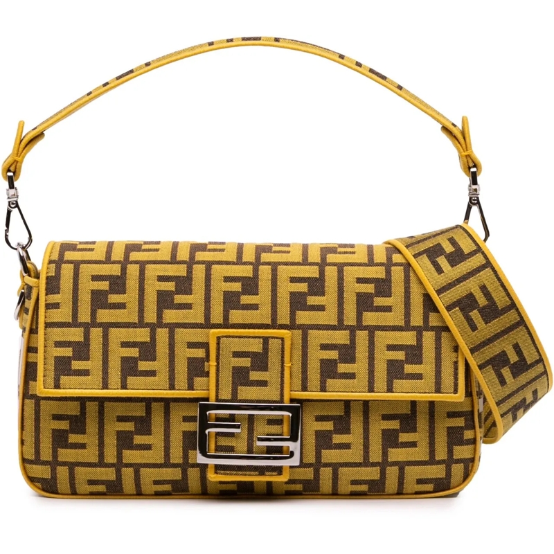 Fendi Schultertasche FRGMT x Zucca Embroidered Canvas Baguette Satchel gelb
