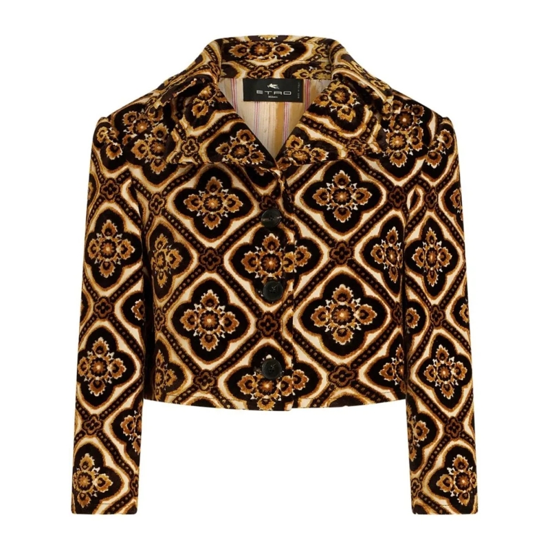 Etro Übergangsjacke Geometric-Print Cropped Jacket Black