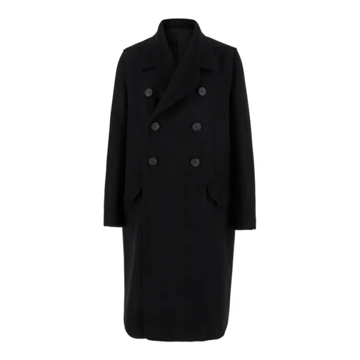 Rick Owens Black Double-Breasted Coat With Wide Revers In Woo Black 