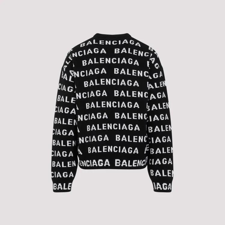 Balenciaga Black White Wool Crewneck Black Trui