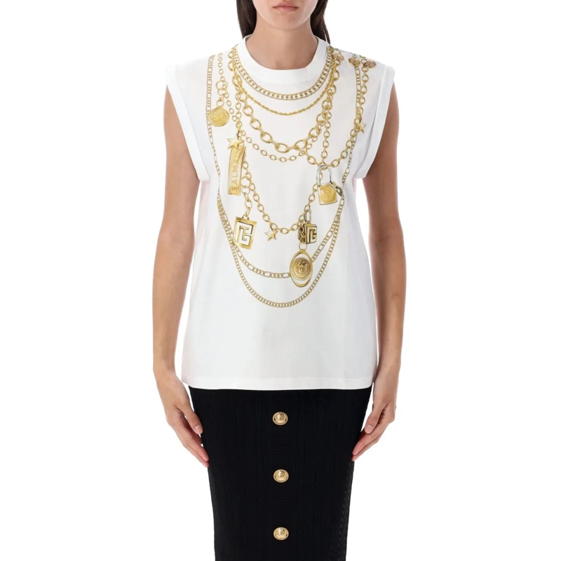 Balmain Bluse Trompe-L'œil Collier Print Vest Top White