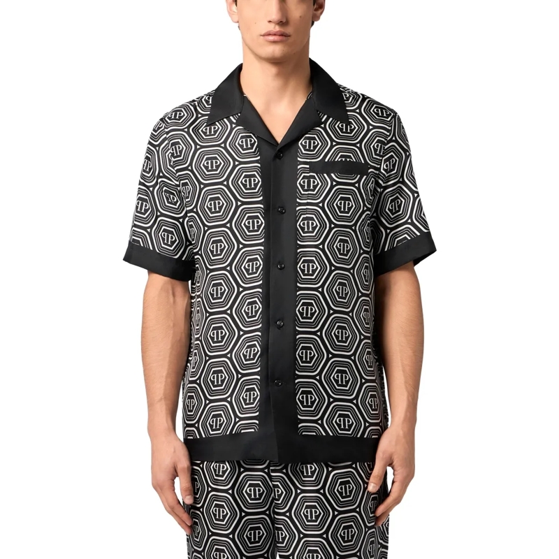 Philipp Plein Hemd Silk Bowling Shirt Monogram 70'S schwarz(Image 3)