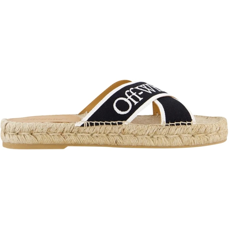 Off-White Claquettes Dames Criss Cross Slipper Zwart/Wit schwarz