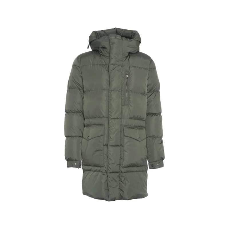 Add Donsjas Long Quilted Down Jacket With Drawstring Hood Grey