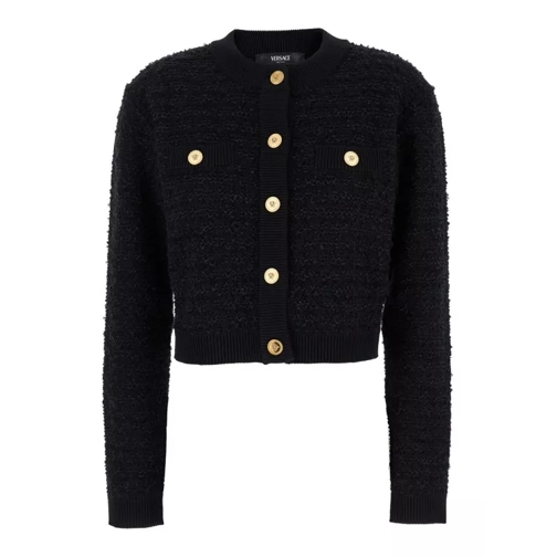 Versace Black Cardigan With Jewel Buttons In Tweed Black 