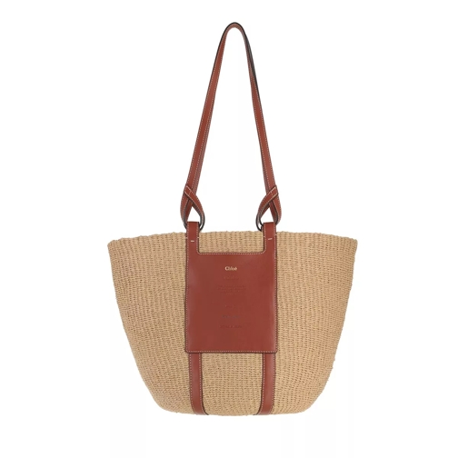 Chloé Mifuko Logo Straw Shopper Sepia Brown Basket Bag