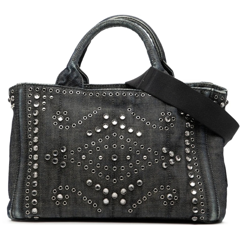 Prada Schultertasche Small Denim Canapa Bijoux and Grommet Satchel blau