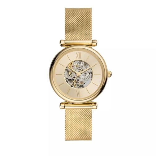 Fossil Carlie Automatic Stainless Steel Watch Mesh Watch Gold Armbandsur med automatiskt urverk