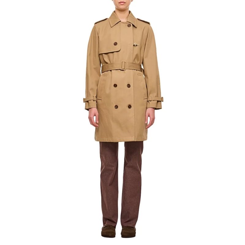 Fay Trenchcoat Double-Breasted Trench Coat With Adjustable Straps Brown