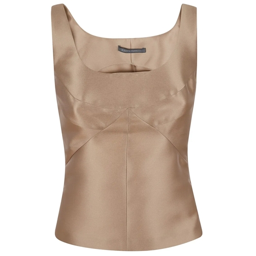 Alberta Ferretti Blusen Silk Mikado Sleeveless Top With Side Zip Closure Brown