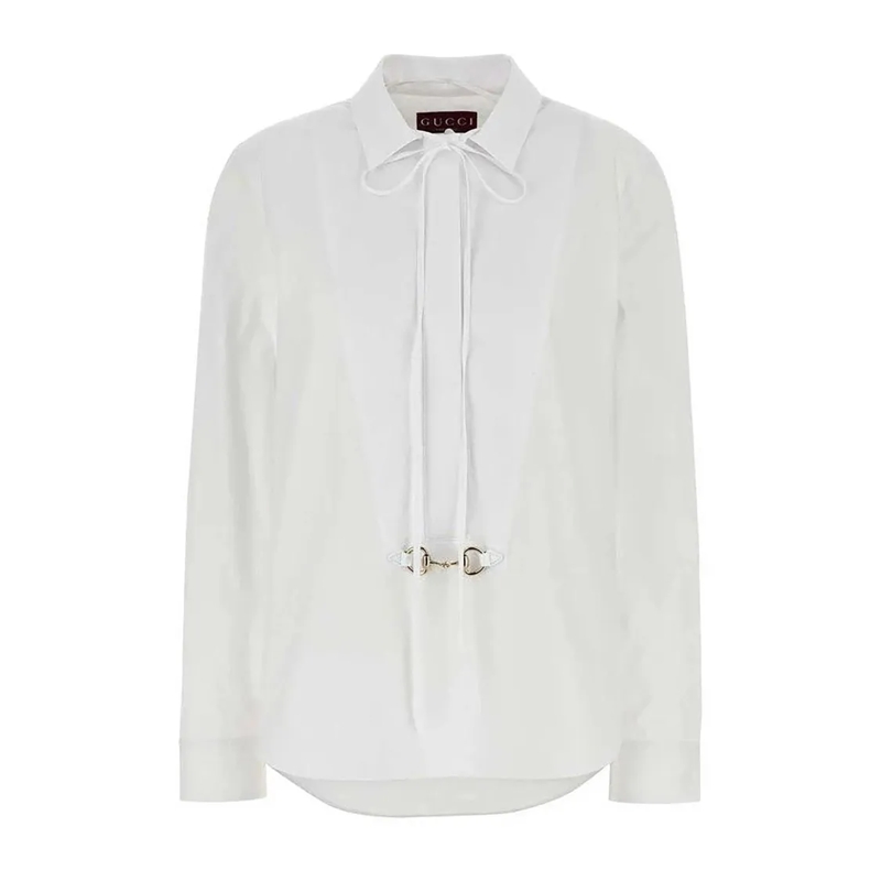 Gucci Hemd Horsebit Detail Long-Sleeved Cotton Shirt White