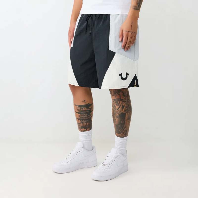 True Religion Shorts - Nylon Track-Short- Geometrisches Colorblocking schwarz(Image 3)