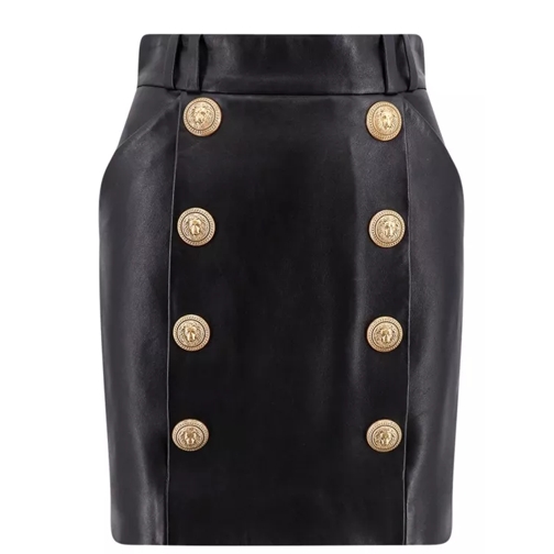 Balmain Leather Skirt With Iconic Buttons Black 