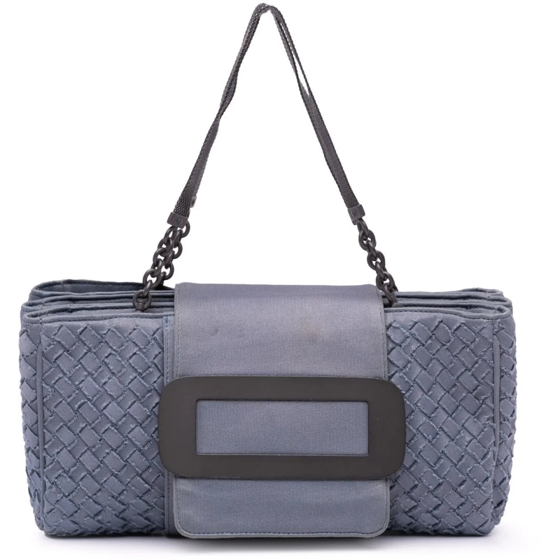 Bottega Veneta Fourre-tout Canvas Intrecciato Buckle Flap Handbag blau