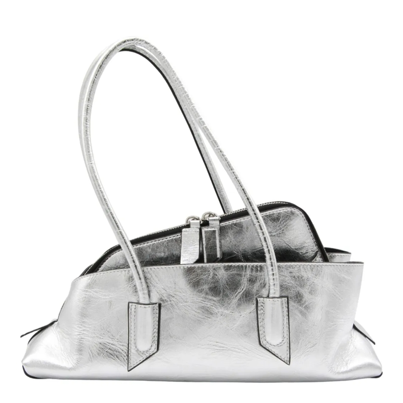 The Attico Sac à bandoulière Metallic Silver Elongated Handbag With Textured Su White
