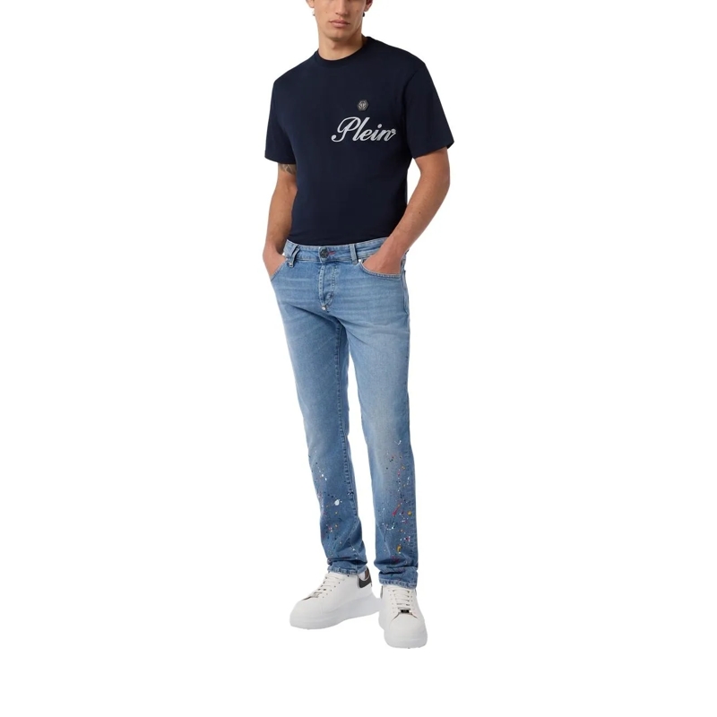 Philipp Plein Jeans mit geradem Bein Super Straight Cut Jeans Paint jeansblau(Image 2)