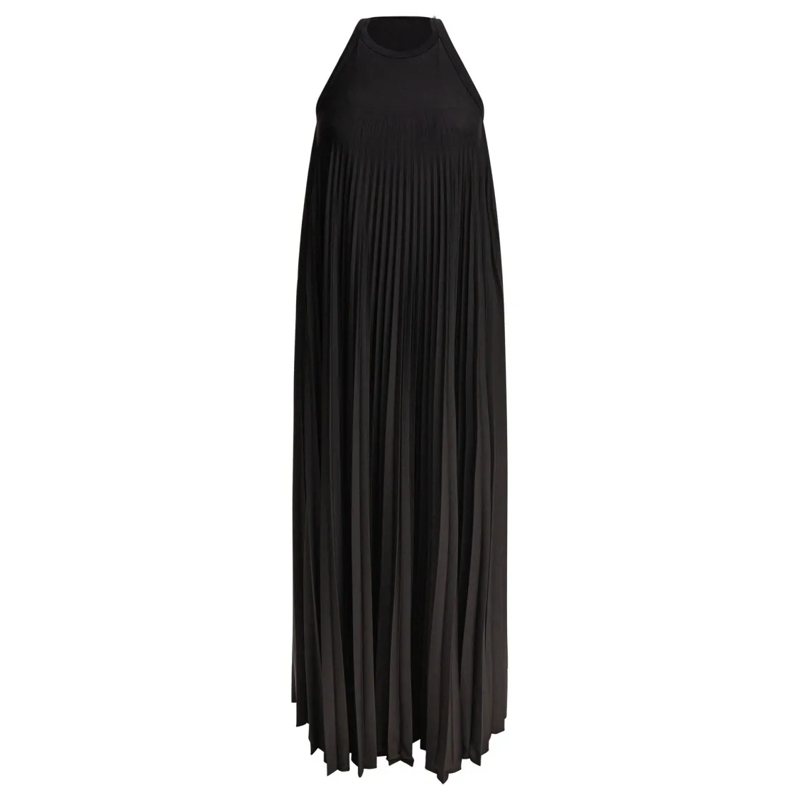 Max Mara Kleid High-Neck Pleated Midi Dress Black