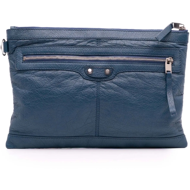 Balenciaga Clutch Lambskin Motocross Classic Clip M Clutch blau