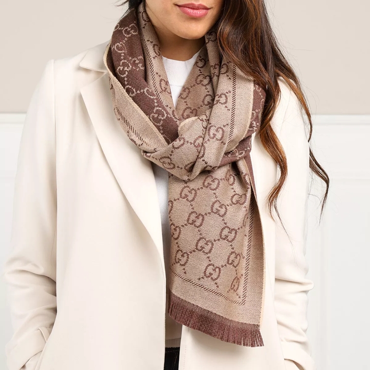 Gucci Scarf Sten Beige Ebony Wollen Sjaal