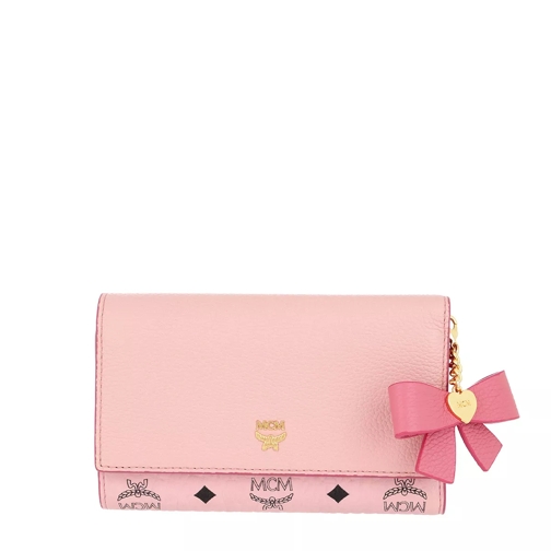 MCM Mina Bow Charm Flap Wallet Medium Pink Blush Portafoglio con patta