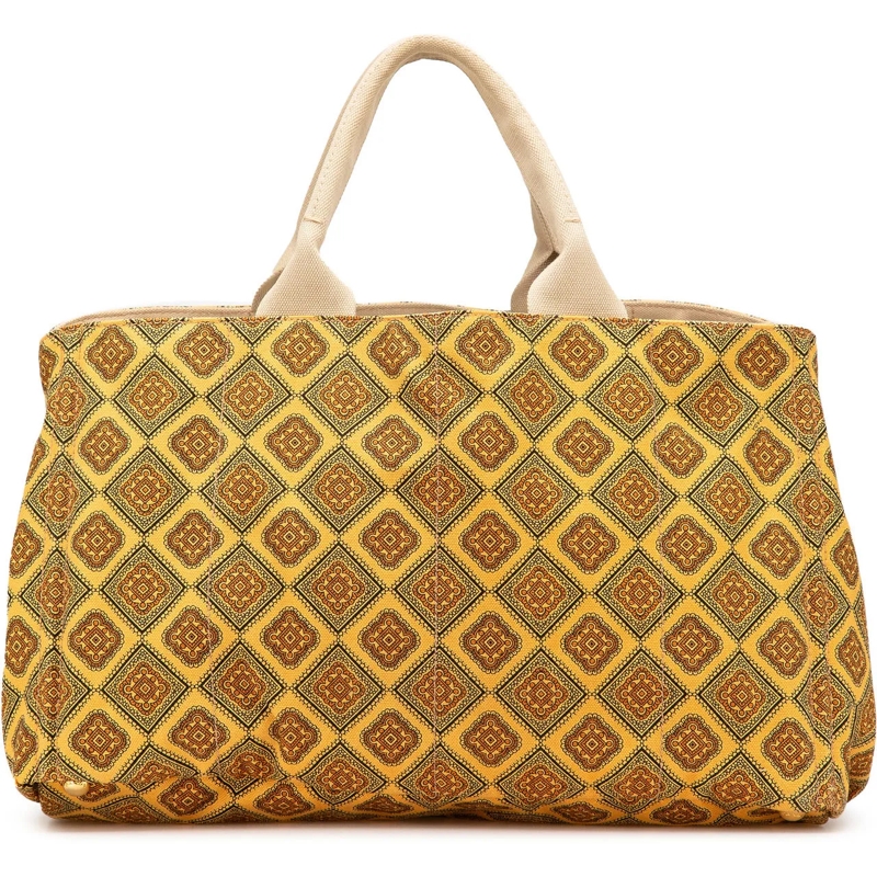 Prada Schultertasche Large Canvas Printed Canapa Satchel gelb