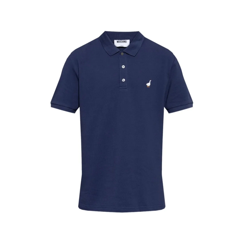 Moschino Polohemd Silk-Nylon Blend Polo Shirt With Embroidered Goose Blue
