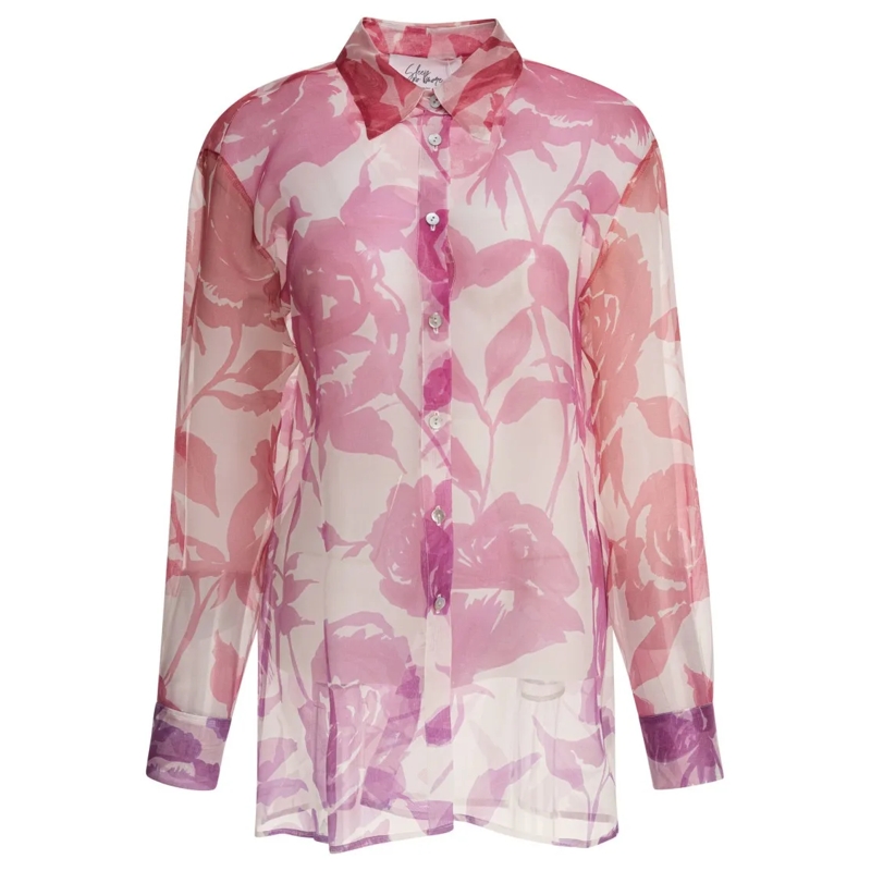 Sleep No More Hemd Floral Sheer Silk Shirt Pink