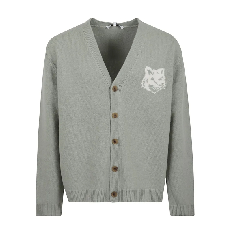 Maison Kitsune Pull V-Neck Cardigan With Wooden Buttons Grey